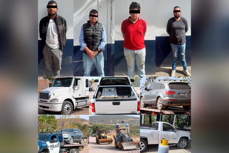 Policía de León detiene a cuatro hombres por robo con violencia de maquinaria en Jalisco