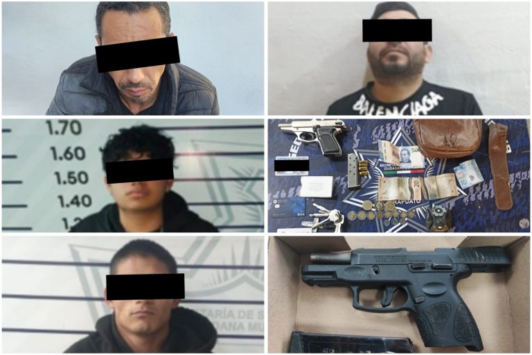 Detienen a cuatro personas en posesión de armas y drogas