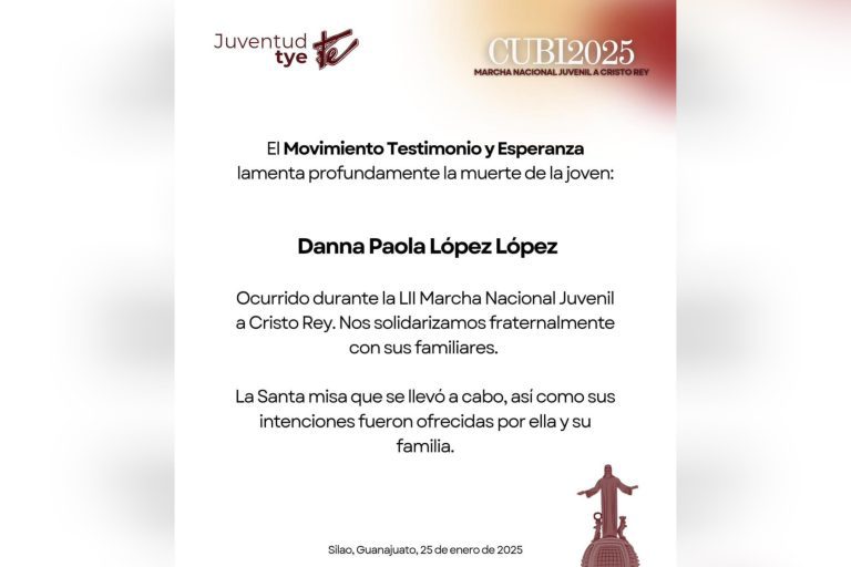 Movimiento Testimonio y Esperanza lamenta fallecimiento de joven en marcha al Cristo Rey