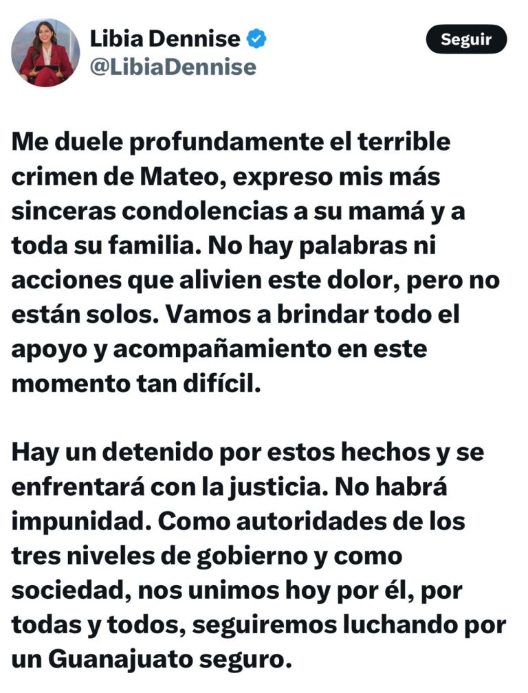 Confirma Libia Dennise detenido por asesinato de Mateo