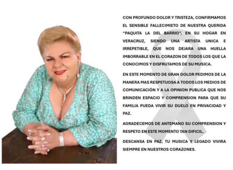 FALLECIÓ PAQUITA LA DEL BARRIO A LOS 77 AÑOS