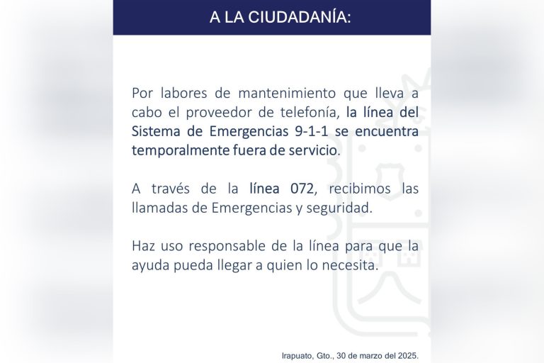Por mantenimiento, línea de emergencias 911 de Irapuato se encuentra fuera de servicio