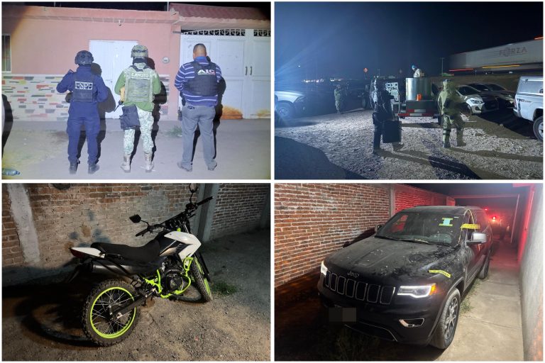 Aseguran, en operativo conjunto; armamento, explosivos, droga y vehículos a célula delictiva