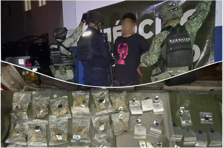 Detienen a presunto narcomenudista en Moroleón; portaba supuesta marihuana, cocaína y cristal