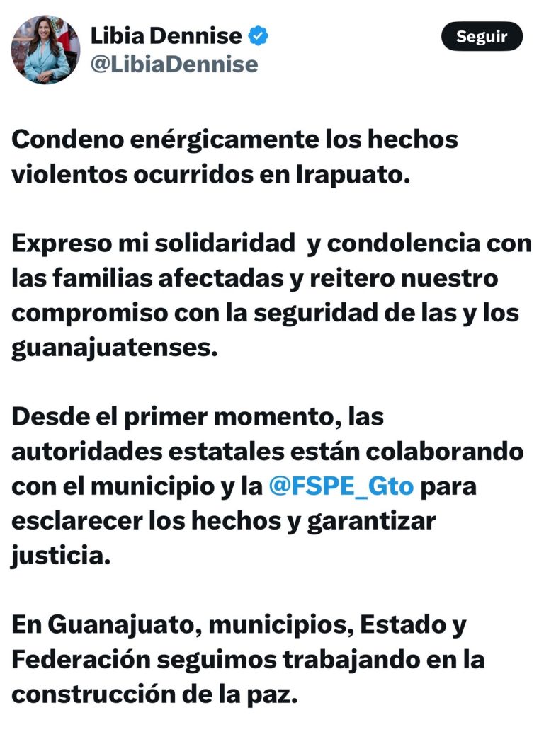Condena Gobernadora masacre en Irapuato