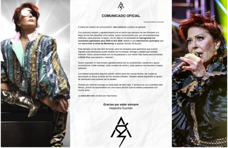 ALEJANDRA GUZMÁN POSPONE SU GIRA TRAS SER OPERADA DE EMERGENCIA; REGRESARÁ EN 2026