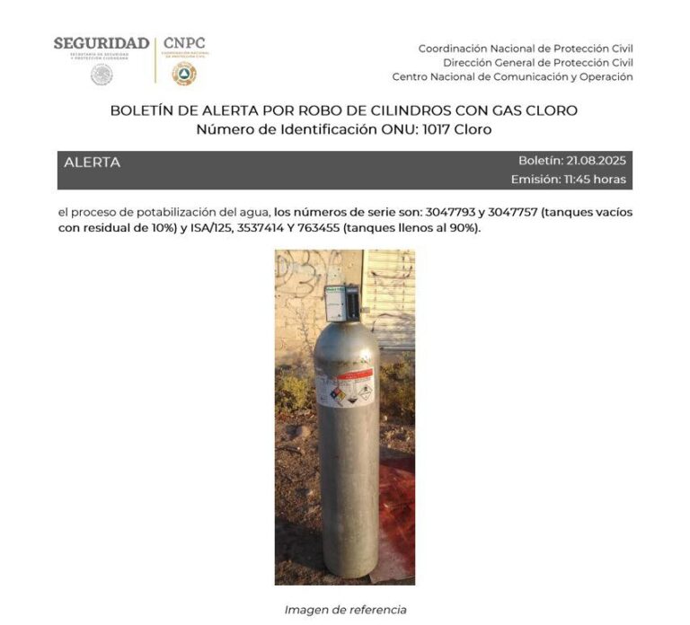 Alerta en Querétaro y Guanajuato por robo de cilindros con gas cloro