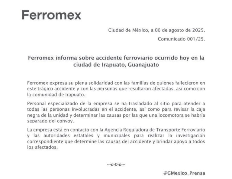 Ferromex investiga accidente en Irapuato que dejó seis muertos; revisan caja negra de locomotora