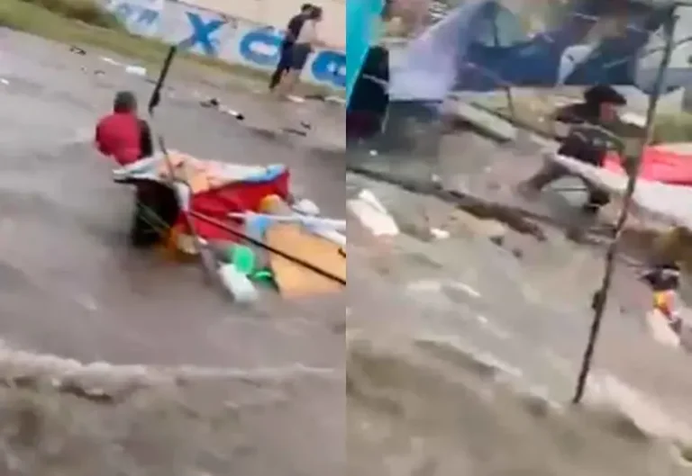 Tianguistas son arrastrados tras fuertes lluvias en Aguascalientes