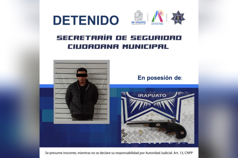 Policía de Irapuato detiene a hombre con arma de fuego y orden de aprehensión vigente