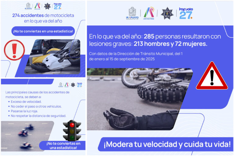 274 accidentes de motocicletas han cobrado la vida de 13 irapuatenses