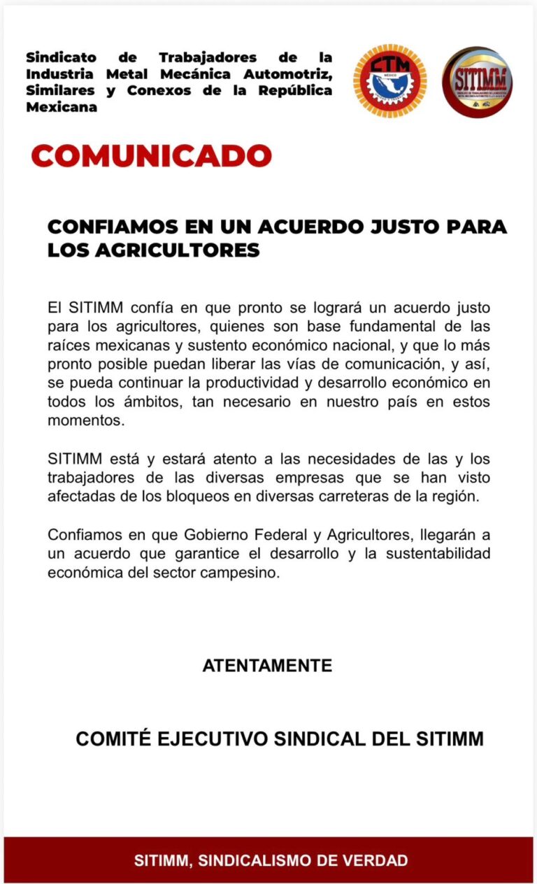 Llama Sindicato de la Industria Metalmecánica a acuerdo para evitar bloqueos