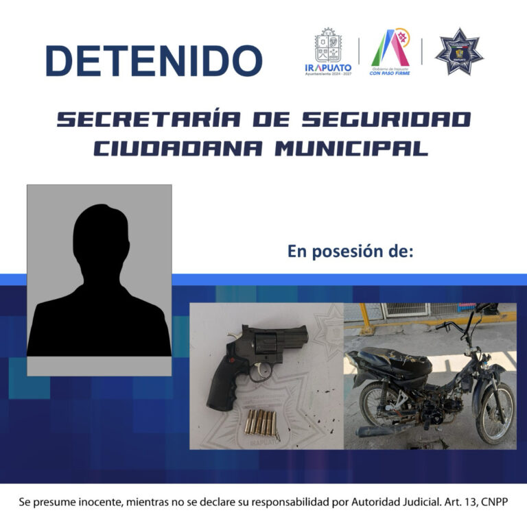 DETIENE POLICÍA MUNICIPAL DE IRAPUATO A MENOR DE EDAD CON ARMA DE FUEGO