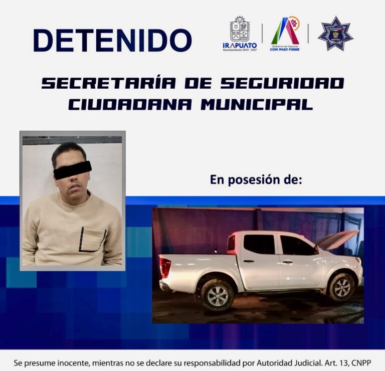 ASEGURA POLICÍA MUNICIPAL DE IRAPUATO CAMIONETA CON REPORTE DE ROBO