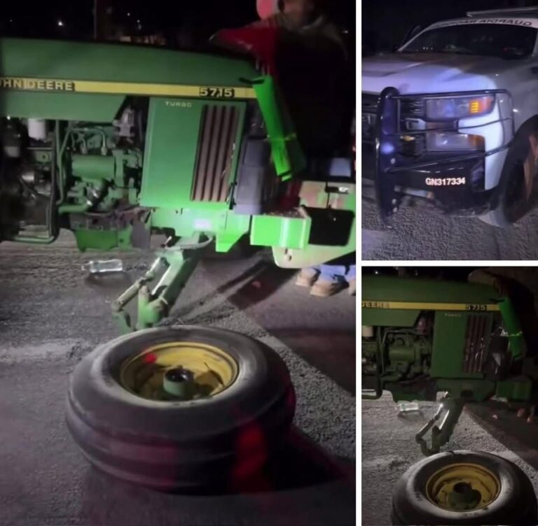 Choca patrulla de la GN con tractor durante bloqueo