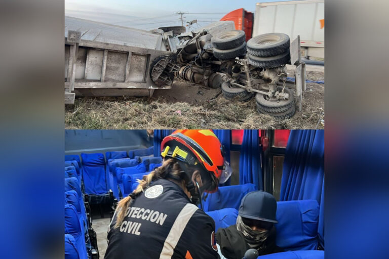 Aparatoso accidente entre trailer y camión de pasajeros deja 4 lesionados