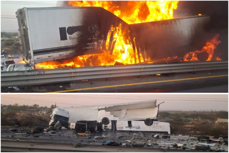 Choque entre dos tráileres deja las unidades envueltas en llamas y cierre de la carretera Silao-Irapuato