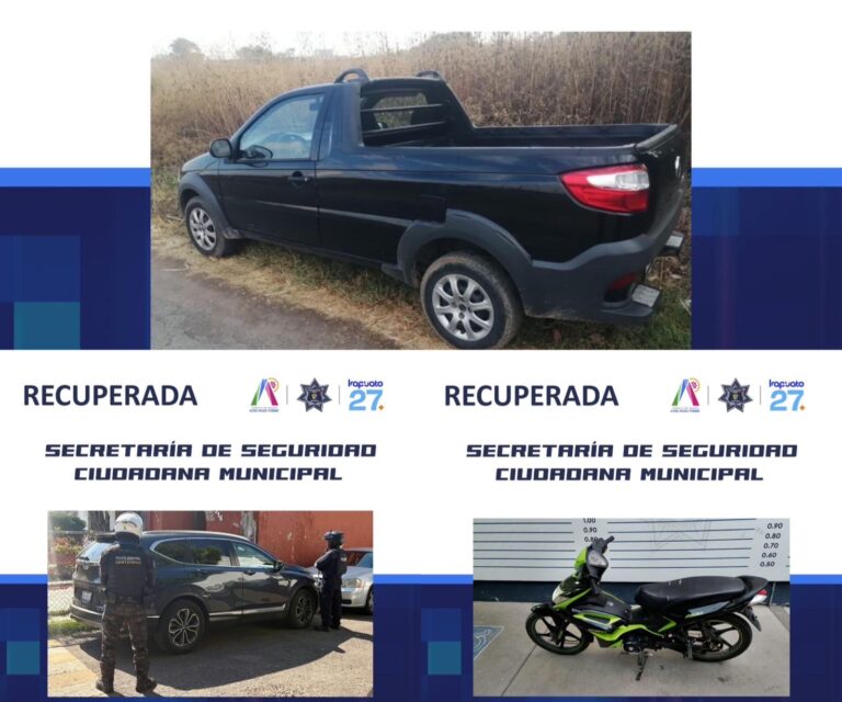 Policía de Irapuato recupera tres vehículos con reporte de robo