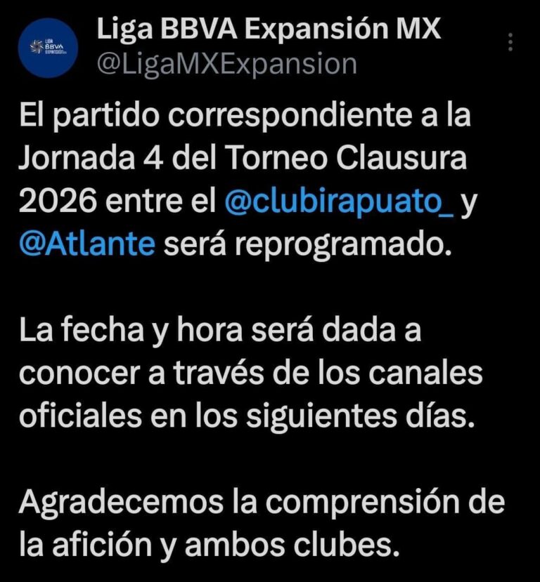 Reprograman partido Irapuato – Atlante