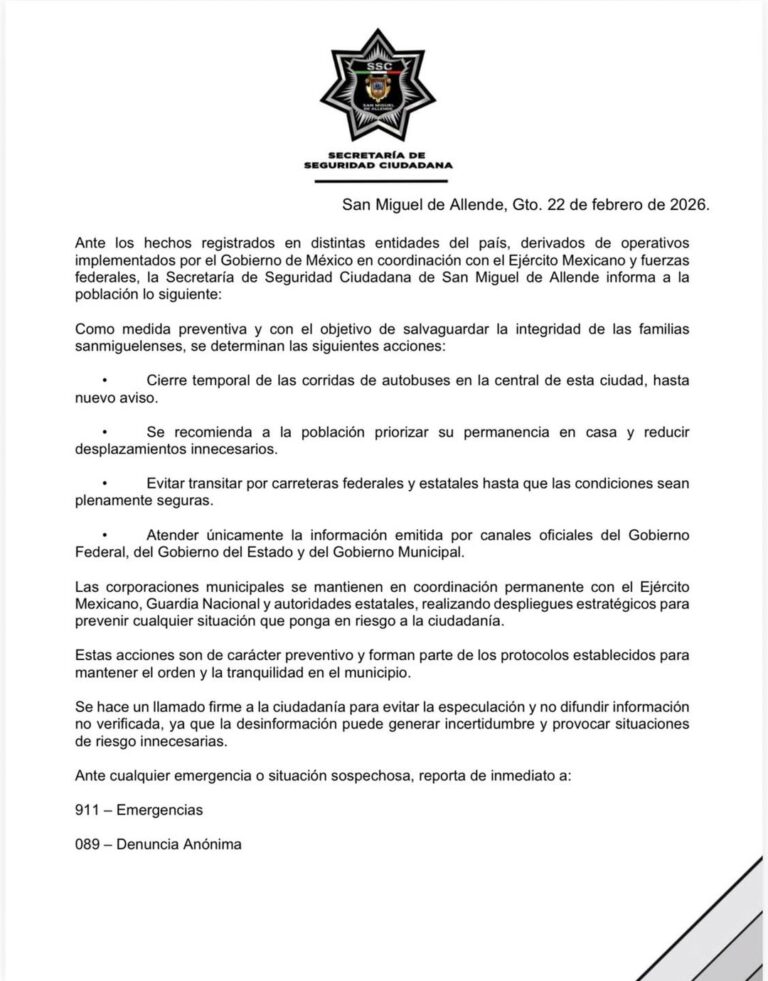 Suspende San Miguel de Allende corridas de autobuses y pide a la población permanecer en casa