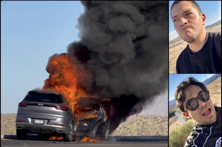 SE INCENDIA EL AUTO DONDE VIAJABAN RICARDO PERALTA Y CÉSAR DOROTEO; RESULTAN ILESOS