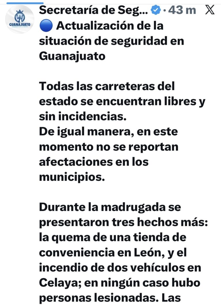 Seguridad en Guanajuato se mantiene controlada pese a tres hechos aislados