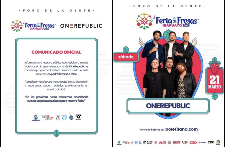 ONEREPUBLIC CANCELA SU CONCIERTO EN LA FERIA DE LAS FRESAS 2026 EN IRAPUATO