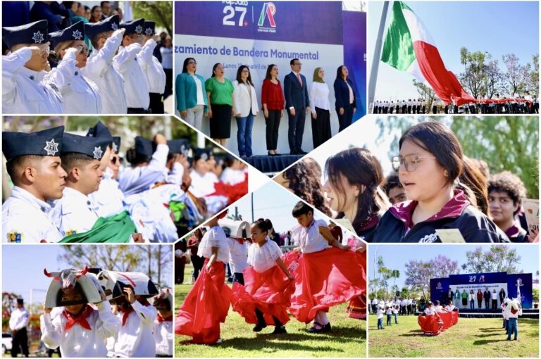 PROMUEVEN VALORES CÍVICOS E IDENTIDAD EN IZAMIENTO DE BANDERA MONUMENTAL