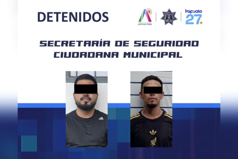 Captura Policía de Irapuato a dos presuntos implicados en robos y posesión de droga