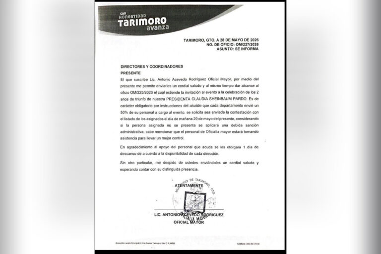 Separan del cargo al Oficial Mayor de Tarimoro por obligar a personal a asistir a evento político de Morena