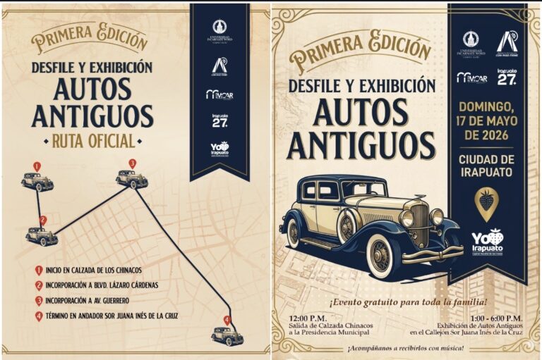 IRAPUATO SE VISTE DE GALA CON LA 1.ª EDICIÓN DEL DESFILE Y EXHIBICIÓN DE AUTOMÓVILES ANTIGUOS