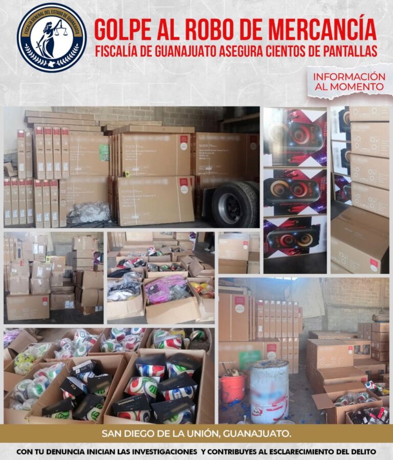 Recupera Fiscalía cargamento de electrónicos y mercancía robada en el noreste de Guanajuato