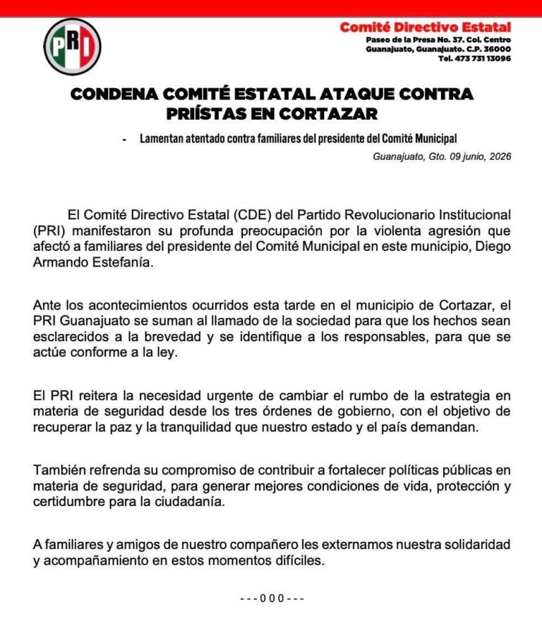 Exige PRI Estatal esclarecer ataque contra Diego Estefanía en Cortazar