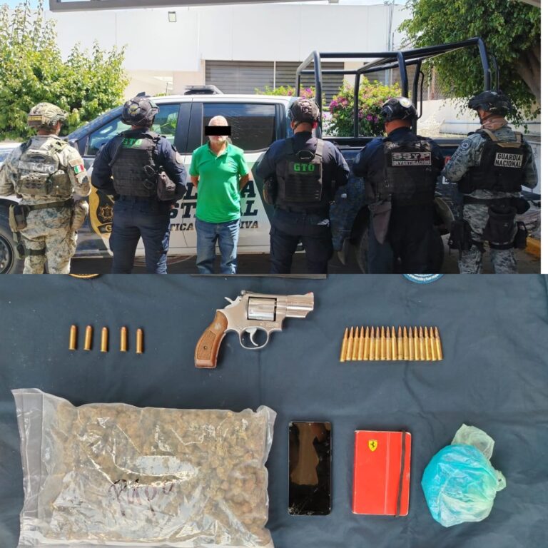 Detienen en Apaseo el Alto a generador de violencia con arma, cartuchos y droga