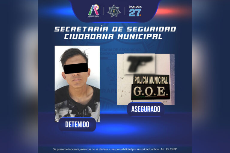 Detiene policía de Irapuato a individuo con arma de fuego