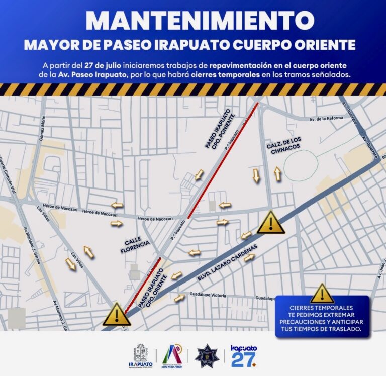 INICIARÁ MANTENIMIENTO MAYOR EN CUERPO ORIENTE DE PASEO IRAPUATO