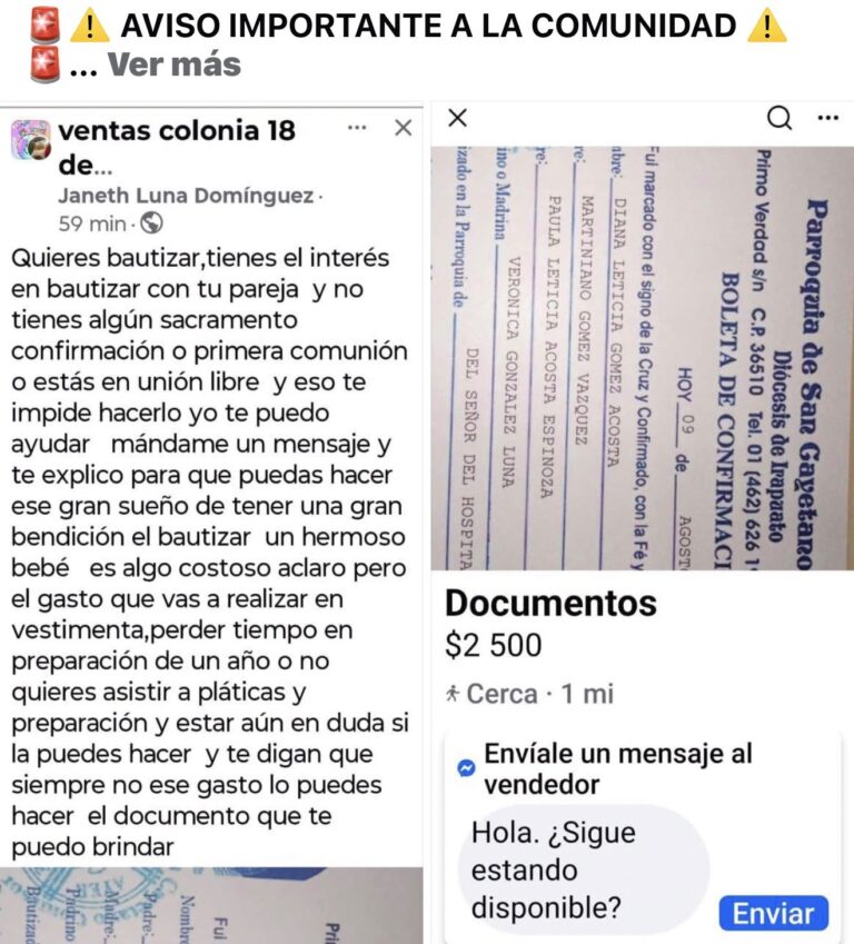 Parroquia de San Cayetano alerta por venta de documentos sacramentales falsos