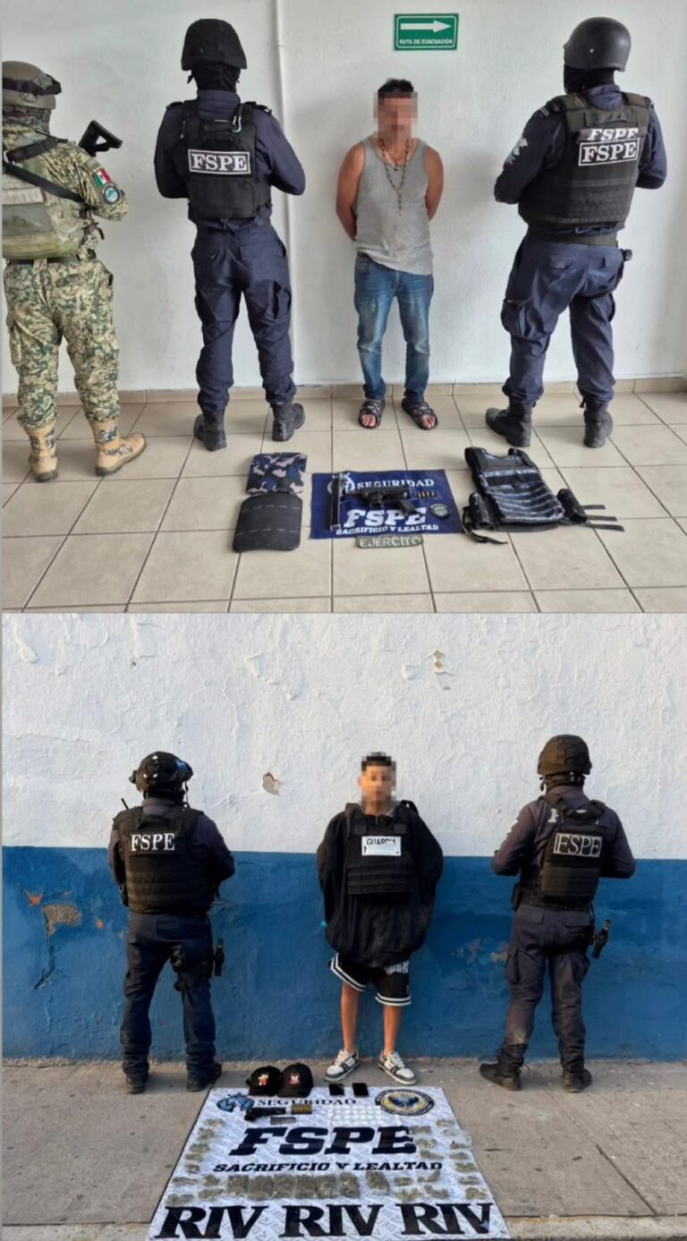 Detienen a dos hombres con armas, chalecos tácticos y droga en Acámbaro y Juventino Rosas