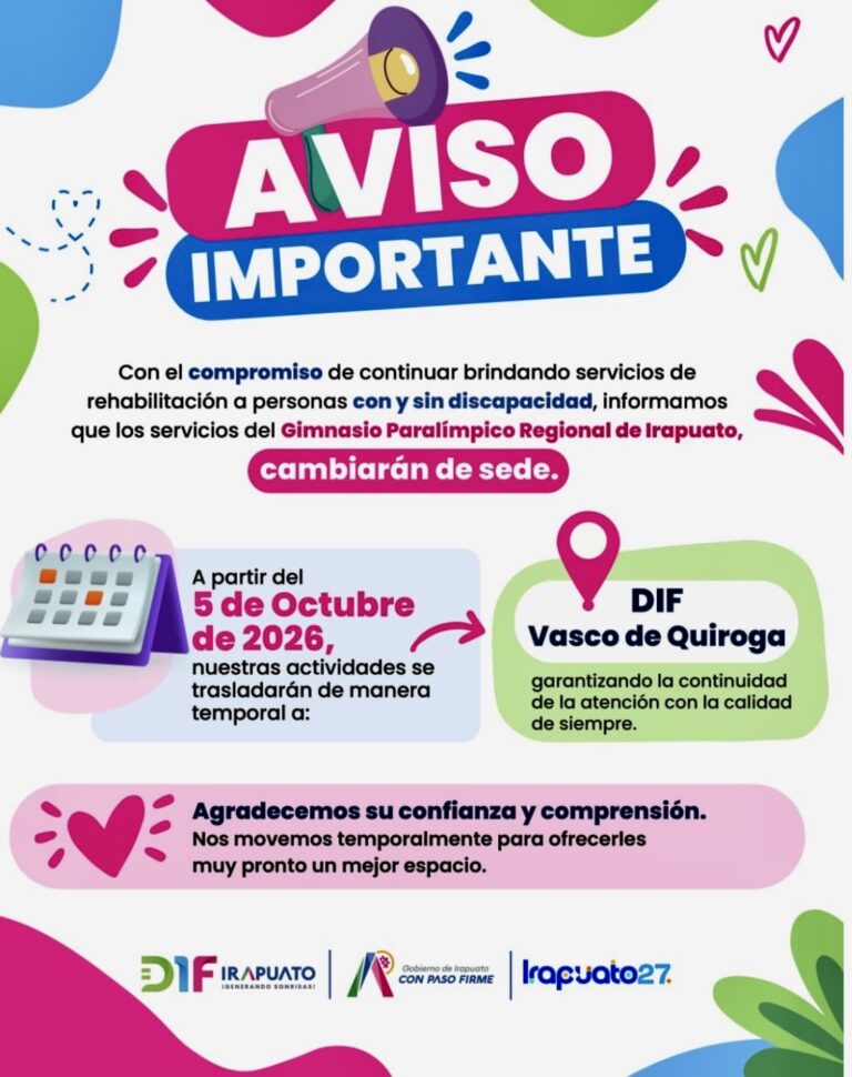 CAMBIA CENTRO DE INCLUSIÓN SOCIAL “SIN LÍMITES” DE DIF IRAPUATO A SEDE TEMPORAL