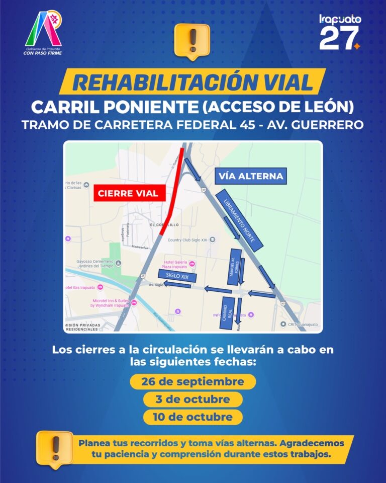 INFORMA GOBIERNO MUNICIPAL SOBRE REHABILITACIÓN VIAL EN ACCESO A LEÓN
