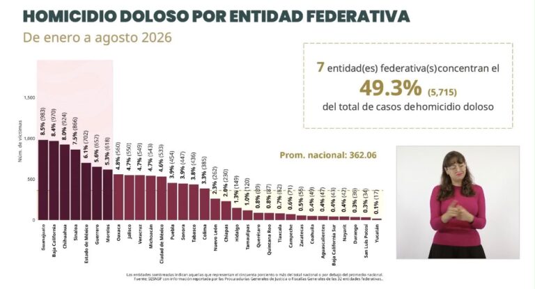 Guanajuato repite en primer lugar nacional de homicidios dolosos entre enero y agosto: SNSP
